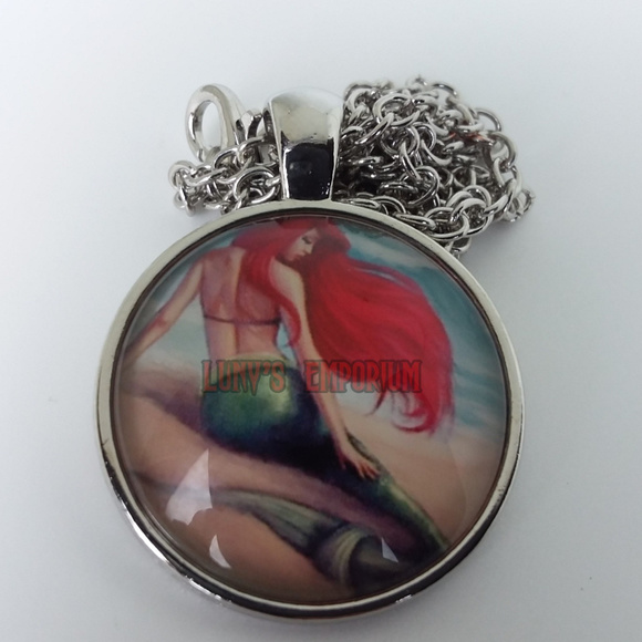 Jewelry - Mermaid on the beach glass cabochon necklace